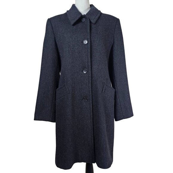 Jacqueline Ferrar Herringbone Wool Blend Overcoat Sz 10 Charcoal Quiet Luxury - Picture 1 of 14